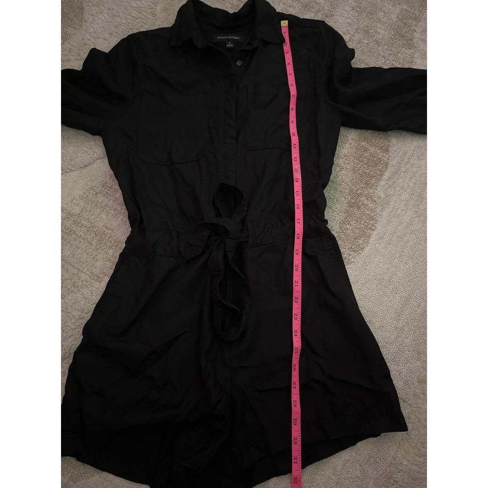 Banana Republic Women Black Utility Romper Long Sleeve Drawstring Waist Size 4 - Picture 7 of 8
